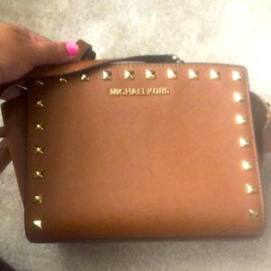 Michael Kors brown purse with gold studs